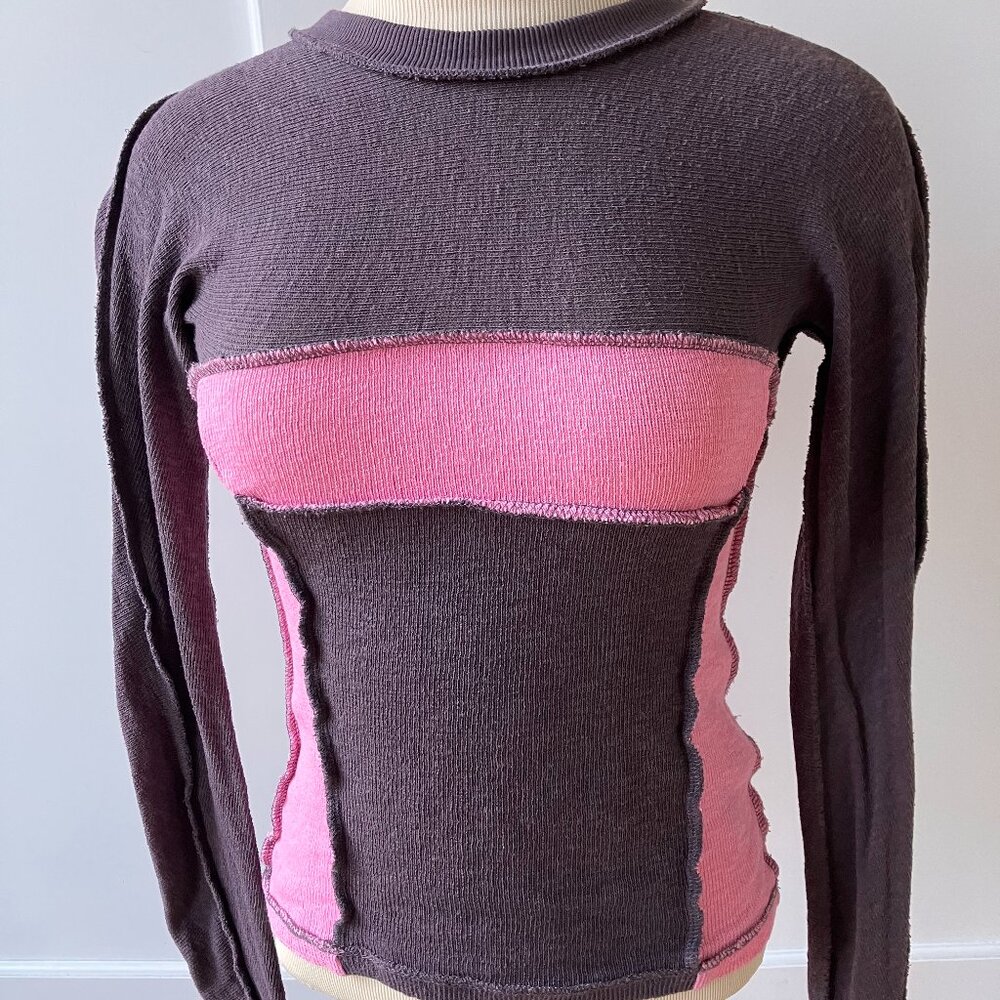 BDG Urban Outfitters Women’s Pink & Eggplant Color Block Long Sleeve Size Small